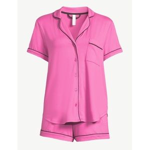 Joyspun Women's Knit Notch Collar Top and Shorts Pajama 2-Piece Set